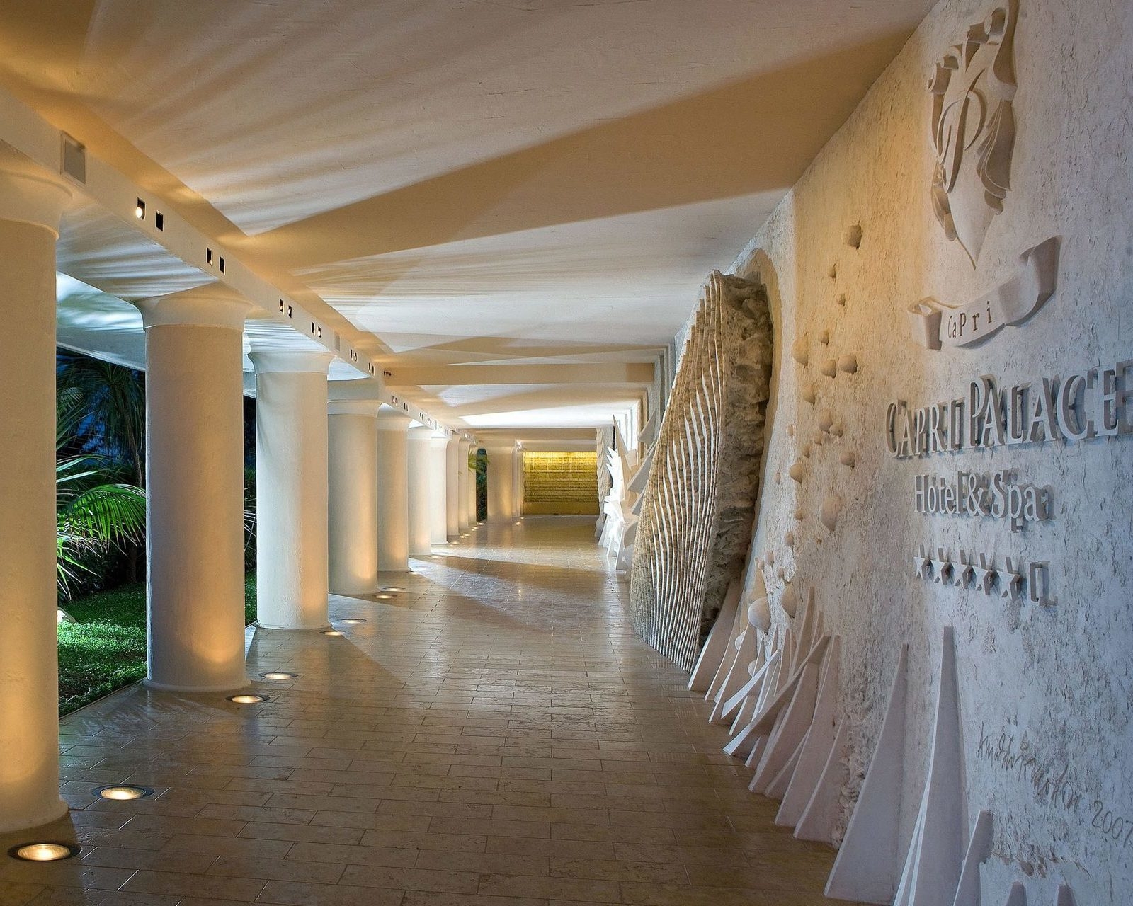 Capri Palace entrance illuminated at night