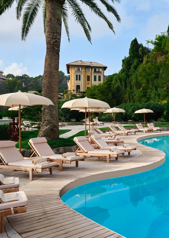Sun loungers around the pool at Grand Hotel Miramare