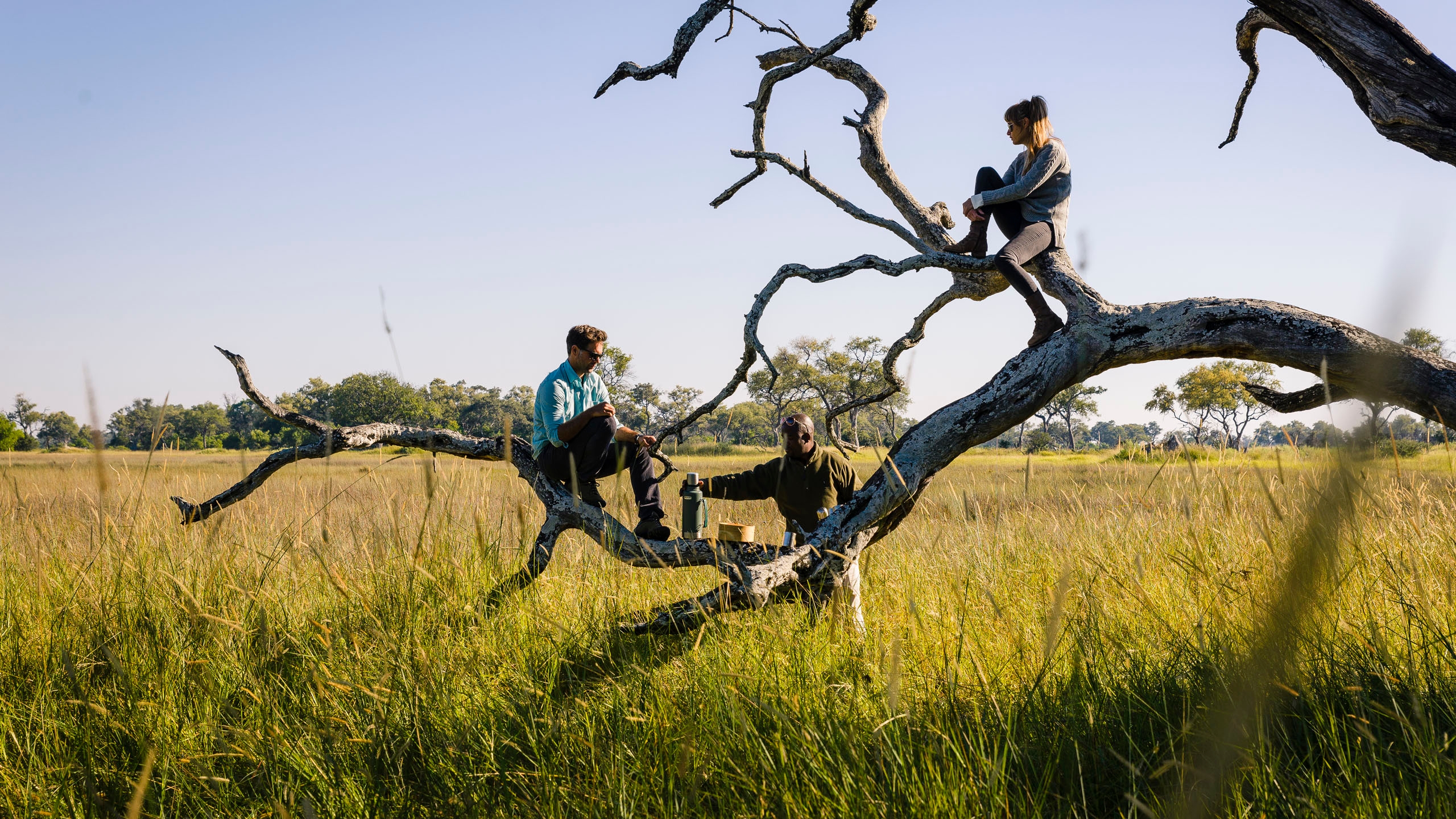 guide with travellers in Botswana