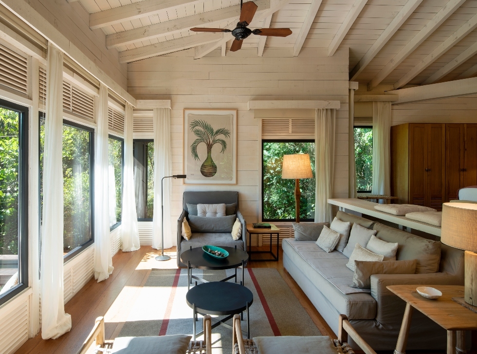 The lounge area of a villa at Awasi Iguazu.