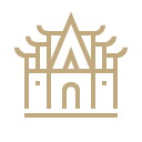 Jacada Travel vector art of temple drawn in bold gold lines