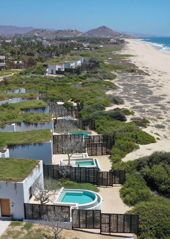 Aerial view of beachfront villas at Kimpton Mas Olas, Baja California
