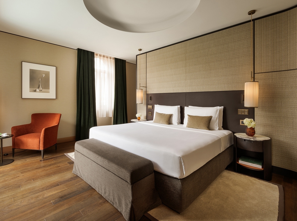 One of Park Hyatt Milan's bedrooms, featuring a stylish interior.