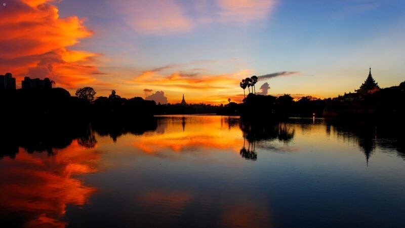 Skyline at sunset, Myanmar