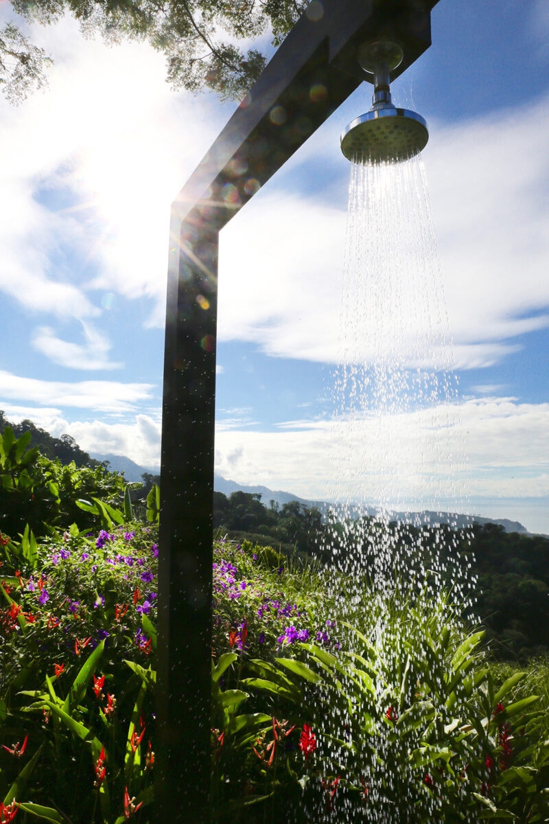 Luxury Costa Rica tours - An outdoor shower amongst wildflowers in Costa Rica