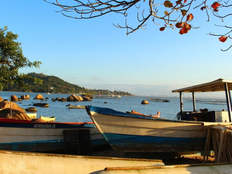 Boats moored up on the beach in Florianópolis