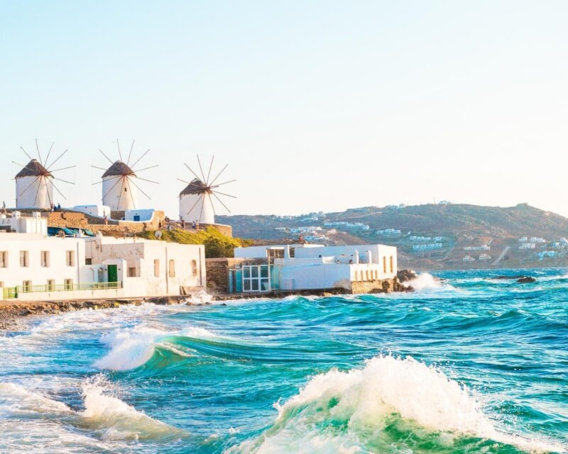Windmills by the sea in Mykonos