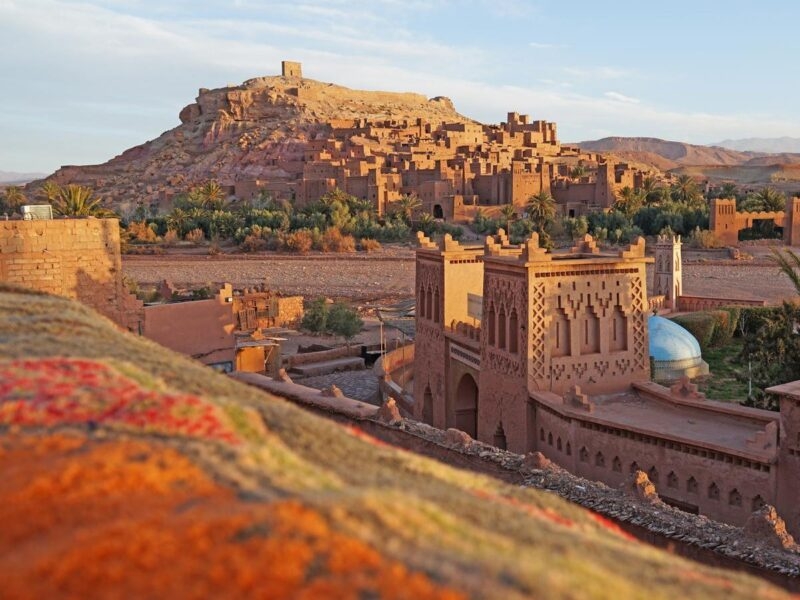 Ait Benhaddou Kasbah Berber sunrise or sunset view, Atlas Mountains, Morocco