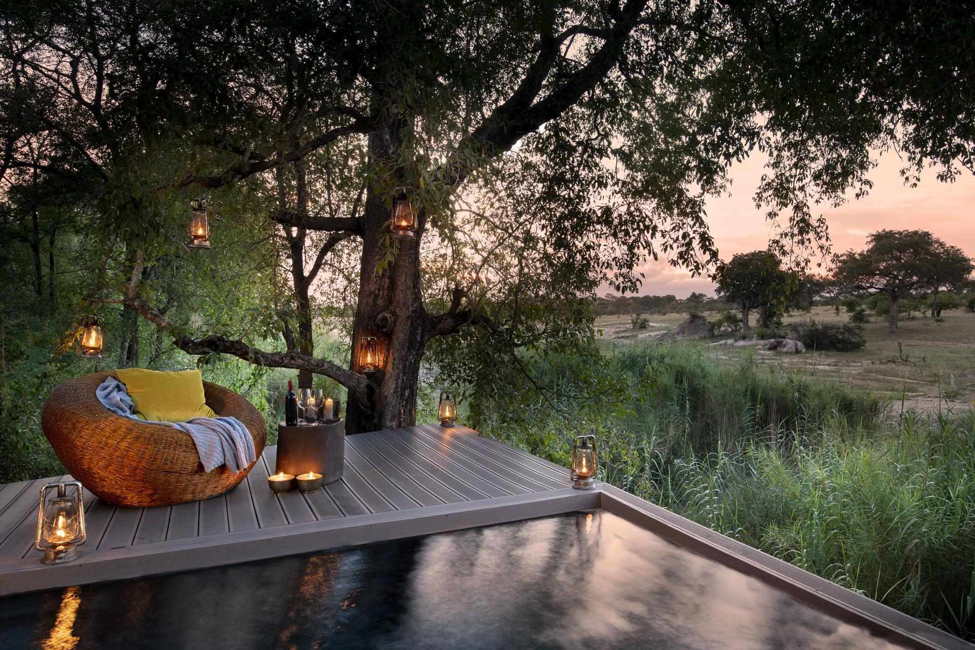 The terrace area of one of Chitwa Chitwa's accommodations overlooking the bush.