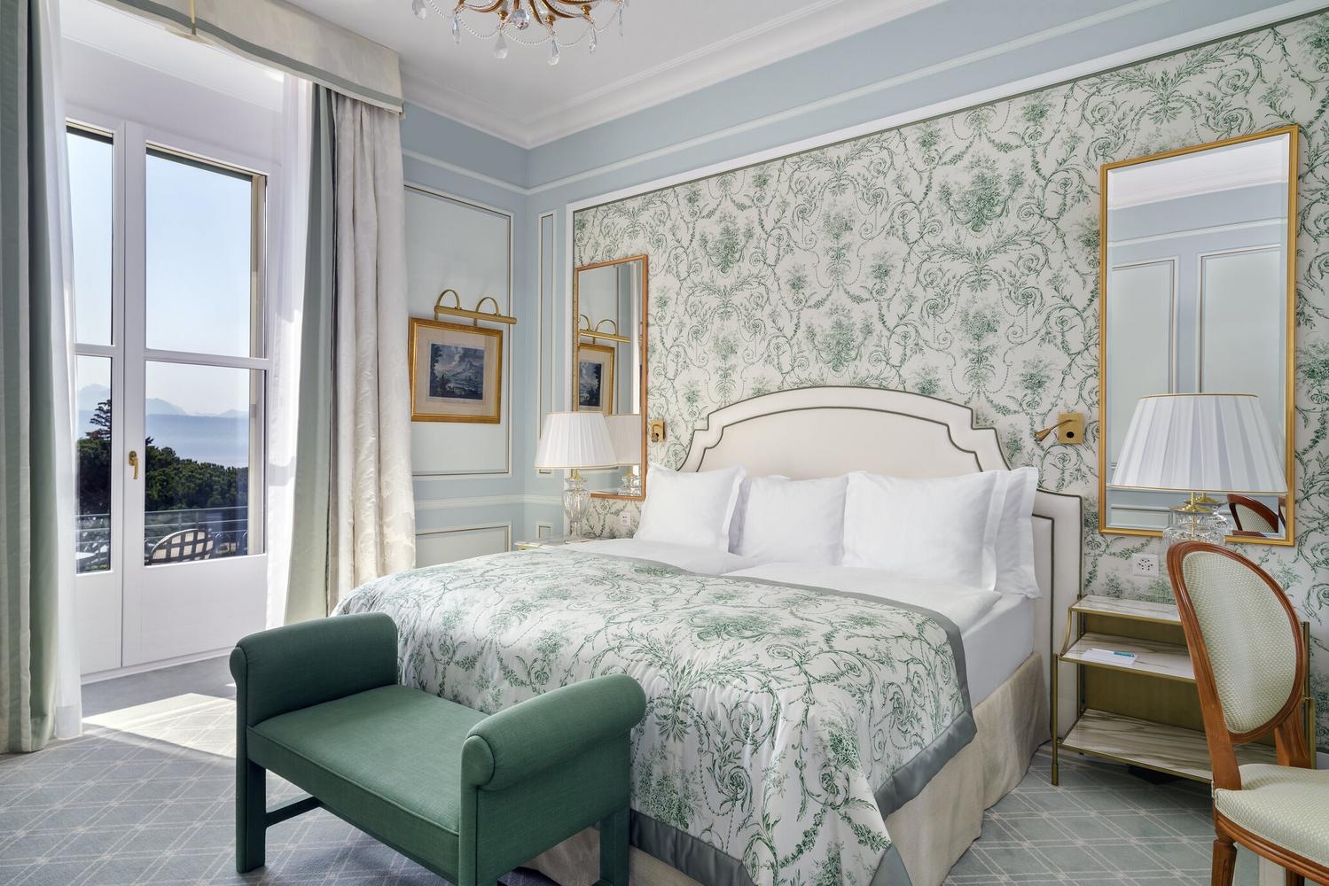 A bedroom in the riviera suite at Beau-Rivage Palace, Switzerland