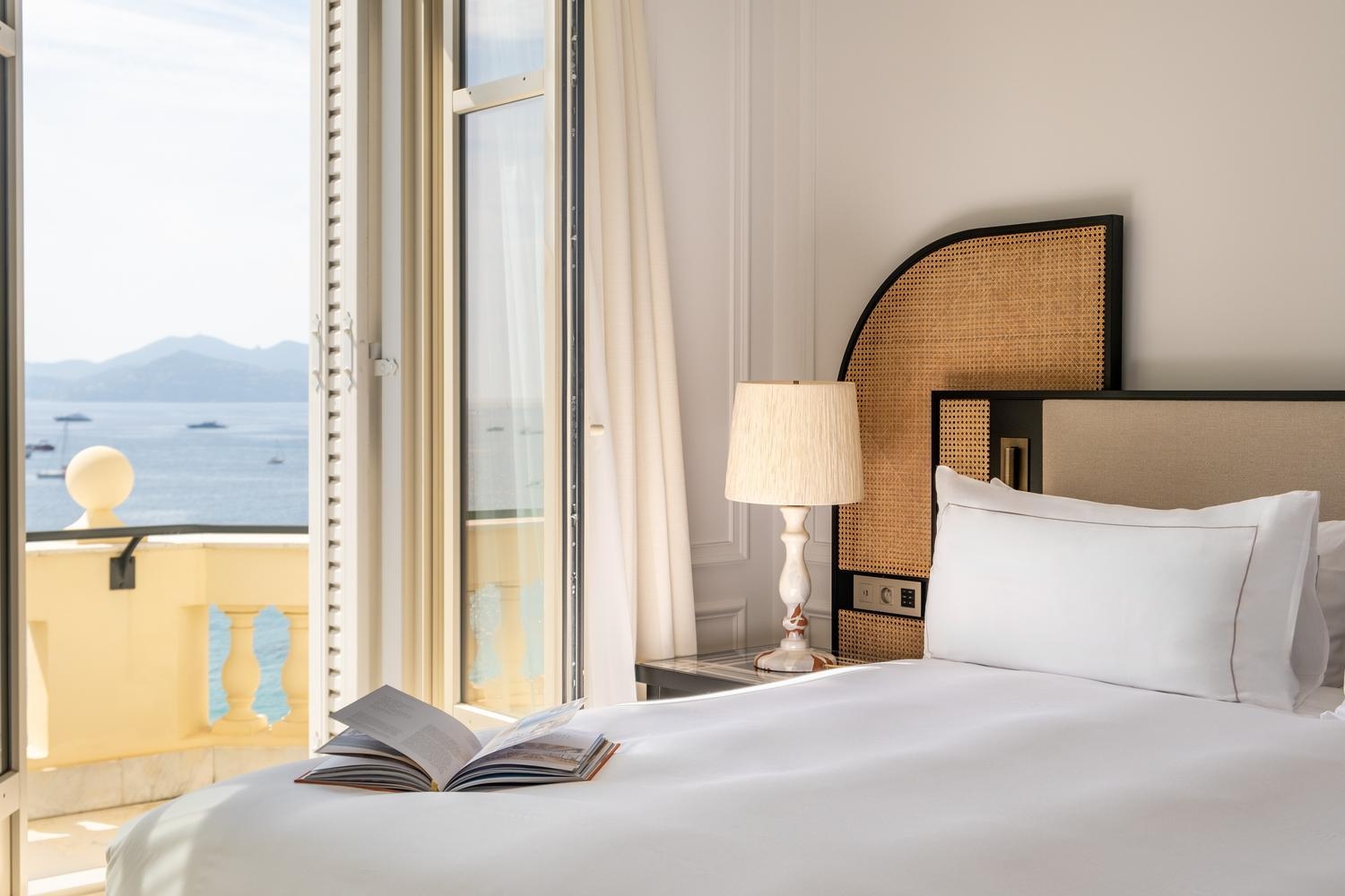 A sea-facing bedroom in Carlton Cannes.