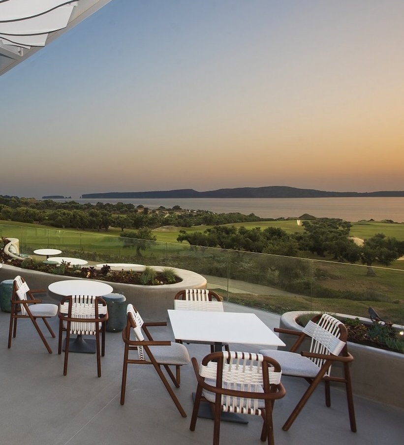 One of Mandarin Oriental Costa Navarino's restaurants overlooking Navarino Bay.