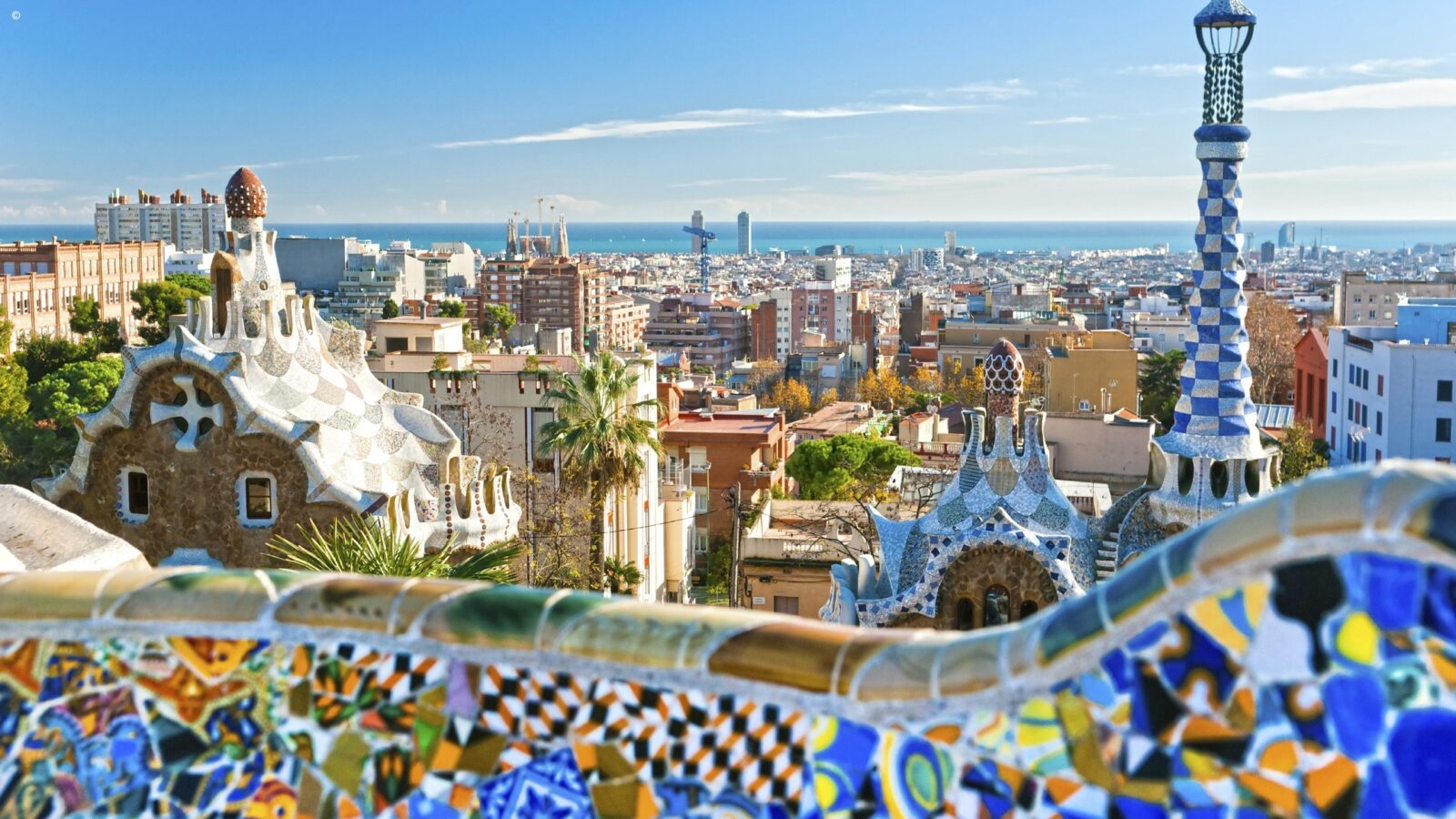 Colourful Gaudi architecture at Park Güell in Barcelona, Spain