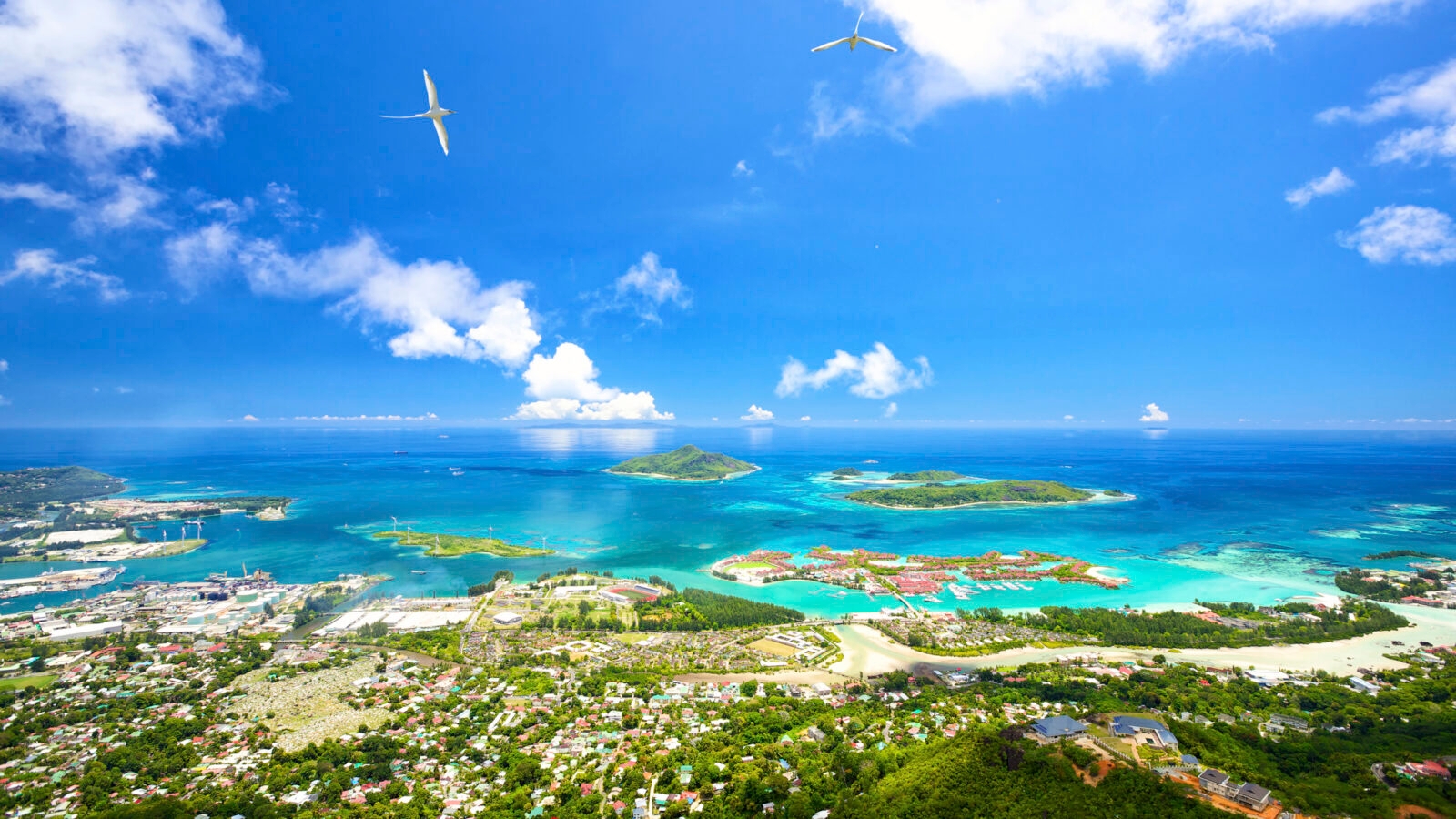 Aerial view of Mahe coastline, Seychelles
