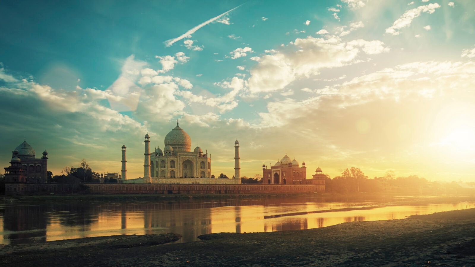 Taj Mahal, Agra, India in the lights of the sunset.