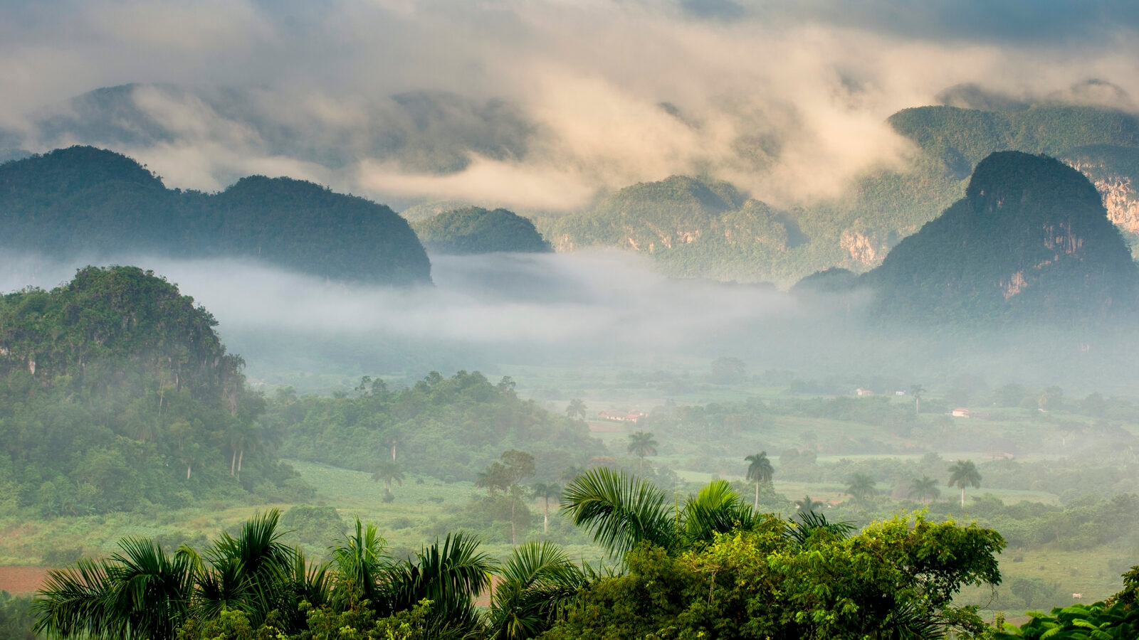 Aerial View across the Vinales Valley in Cuba. Morning twilight