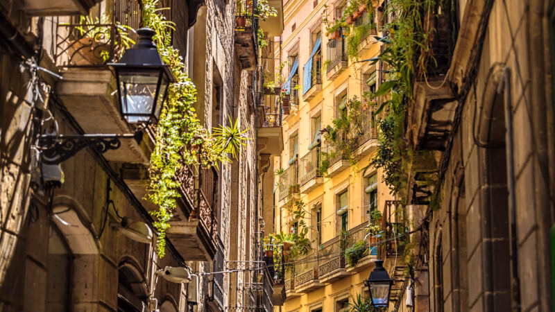 Barri Gothic quarter with sunlight, Barcelona