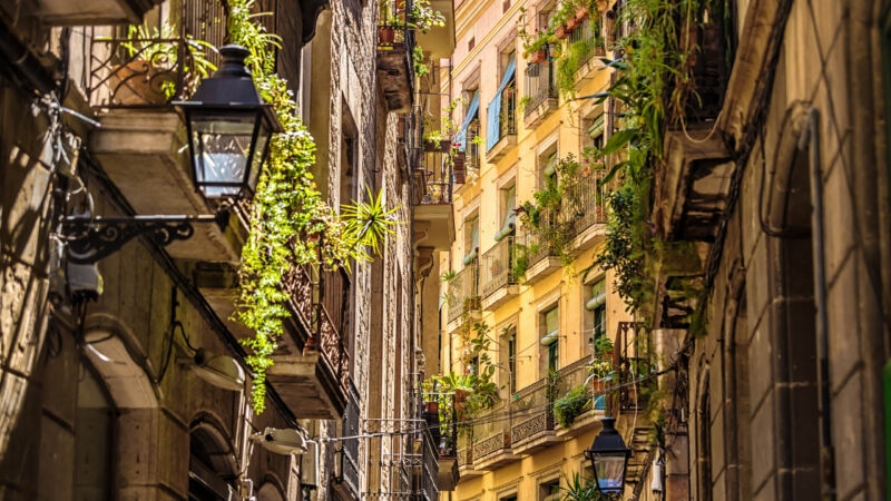 Barri Gothic quarter with sunlight, Barcelona