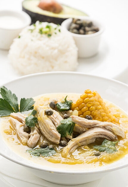 Jacada Colombia - A bowl of Ajiaco (colombian chicken potato soup)