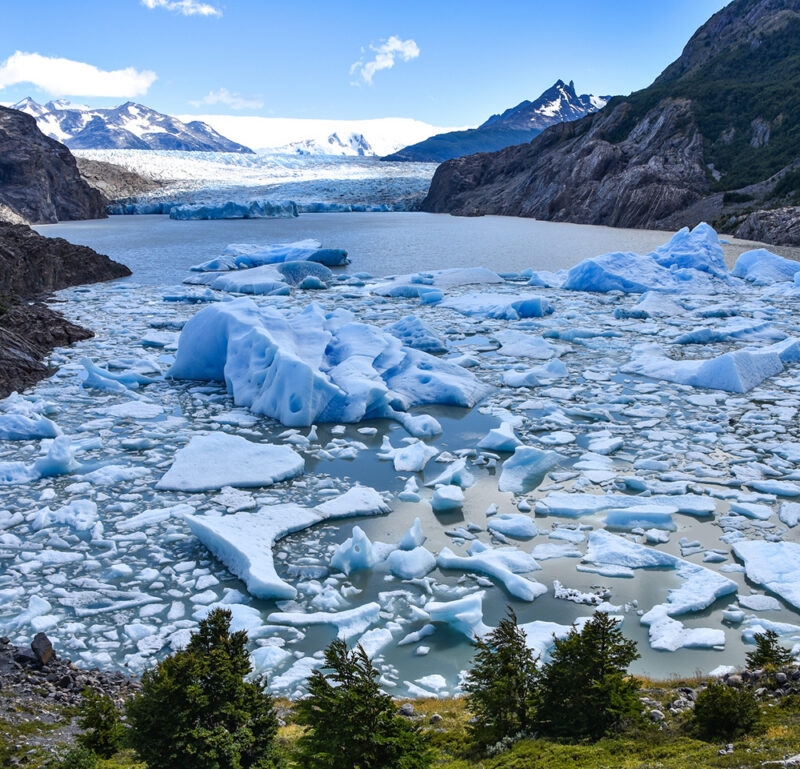 Lake Grey and the Grey Glacier in the Southern Patagonian Ice field, Torres del Paine National Park, Chile on a luxury Patagonia tour