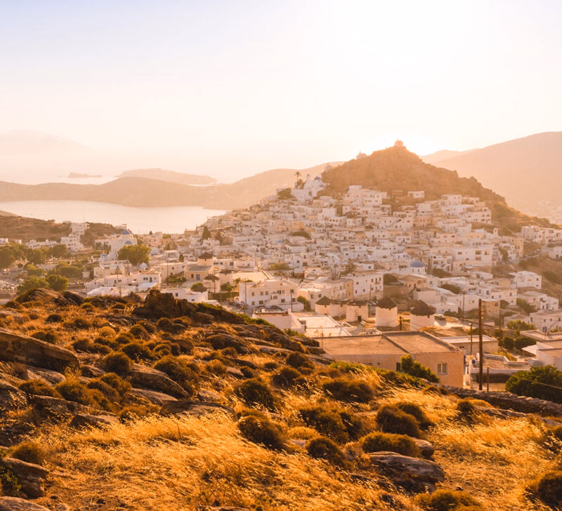 Luxury Greece Tours - View from a hill in Ios, Greece during sunset