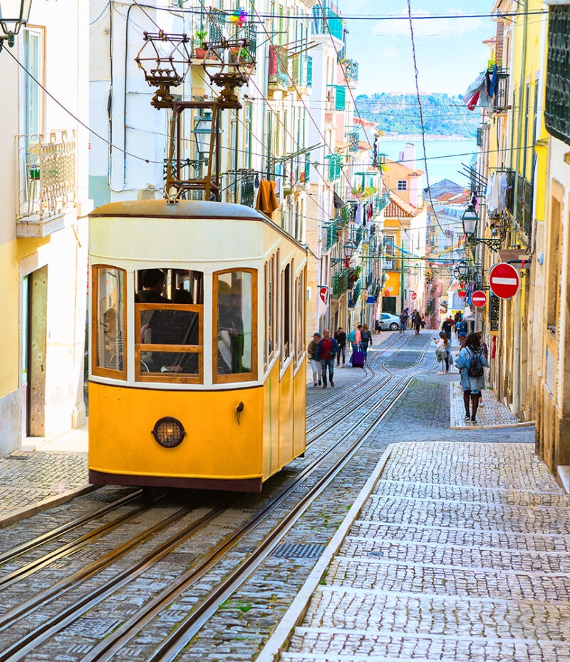 A view of the incline and Bica tram, Lisbon, Portugal.