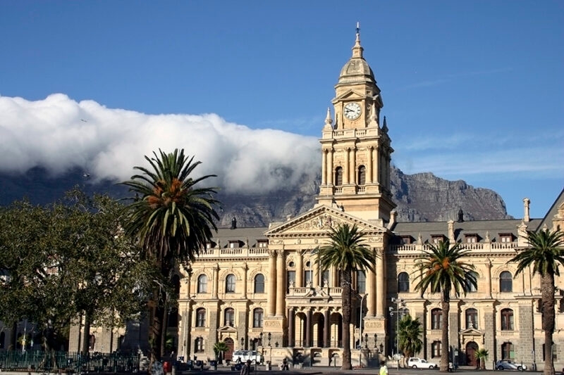 The grand Cape Town City Hall building with its clock tower on luxury Cape Town trips.