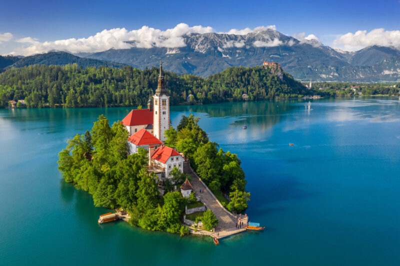 Luxury Grand Tours of Europe - Bled, Slovenia - Aerial view of beautiful Lake Bled (Blejsko Jez