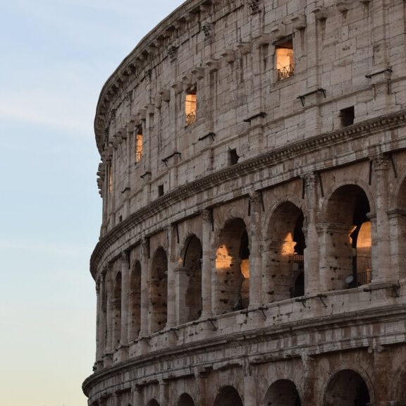 A close up of the edge of the Colosseum.