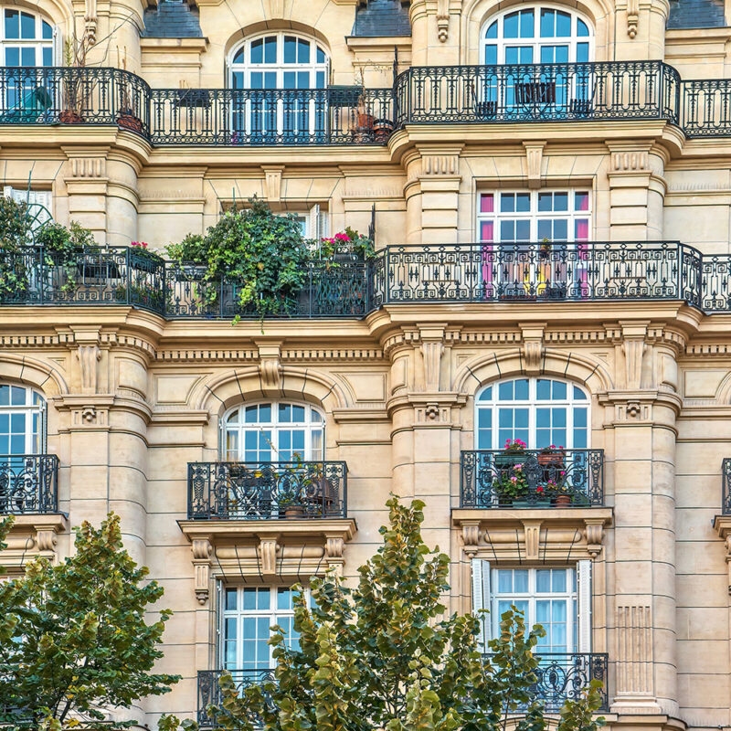 View of the exterior of an apartment building in Paris
