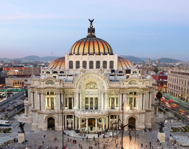 Arts, Culture & History trips - Late afternoon at the Palacio de Bellas Artes (Spanish for Palace of Fine Arts). Mexico City's main opera and theatre house. A extravagant marble neoclassical structure inaugurated in 1934