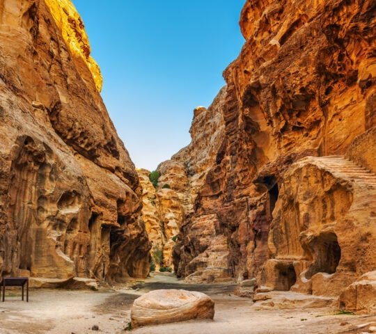 Cave dwellings in the canyon of Little Petra, Jordan, Middle East