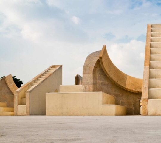 Geometric stone structures making up a huge sundial at an observatory in India