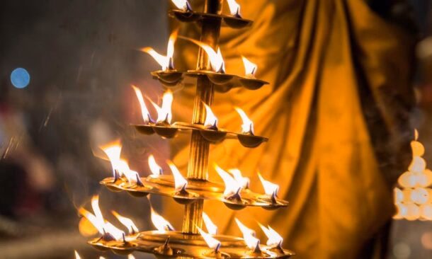 Candles fire puja for Diwali