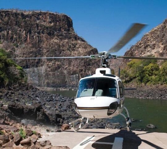 A helicopter at Victoria Falls in Zimbabwe