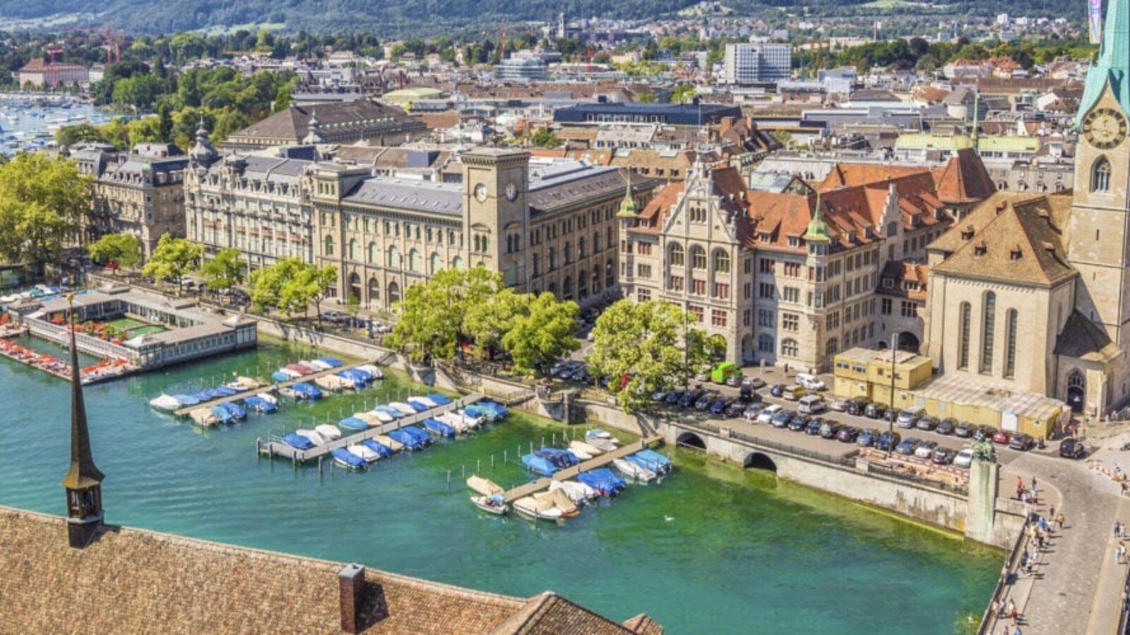 An aerial view of Zurich skyline