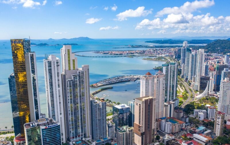 Modern panama City skyline by the sea