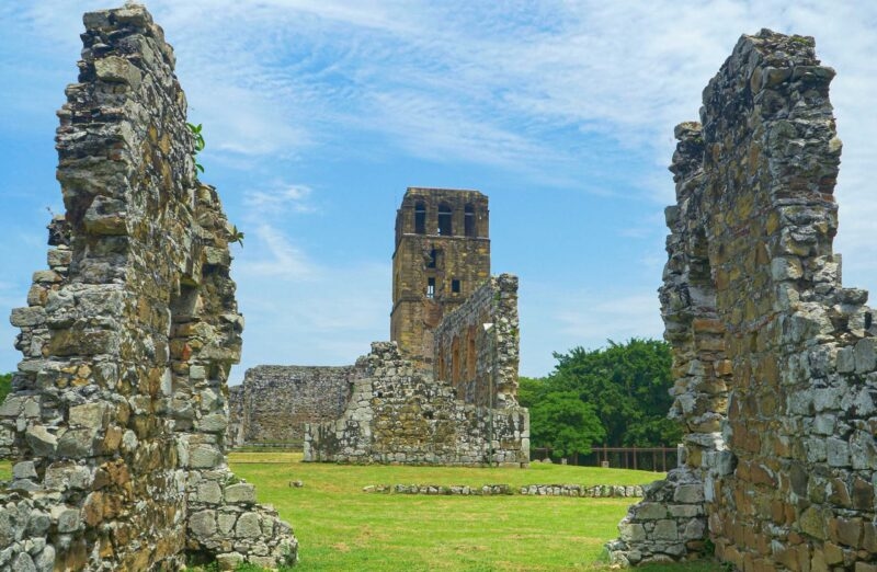 Well-preserved stone ruins of destroyed medieval cathedral