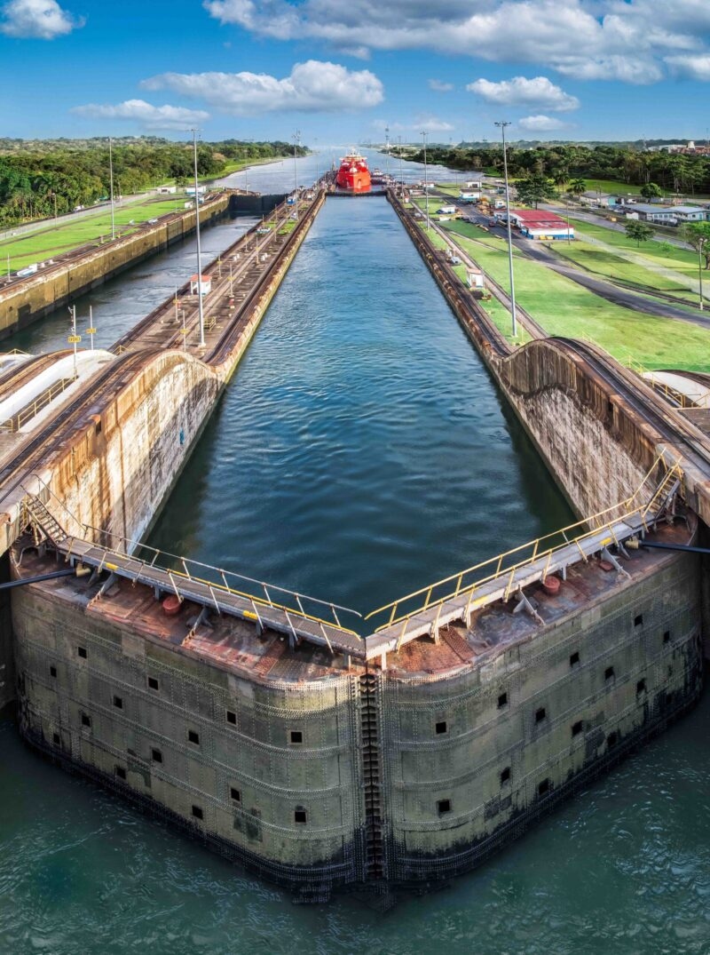 Panama Canal with blue sky