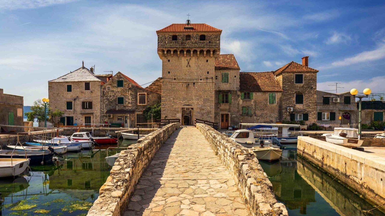 Kastel Gomilica one of seven settlement of town Kastela in Croatia was one of the locations in series Game of Thrones. Historic Kastel Gomilica architecture view near Split, Croatia.