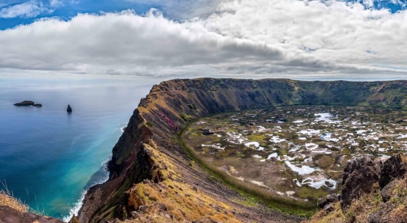 The crater of Rano Kau on Rapa Nui.