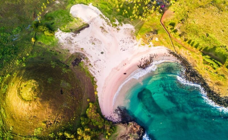 Anakena Beach on Rapa Nui, seen from the air