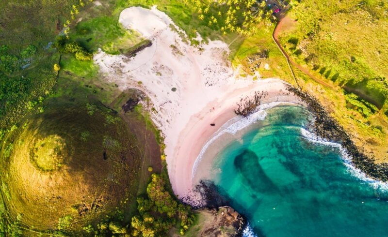 Anakena Beach on Rapa Nui, seen from the air
