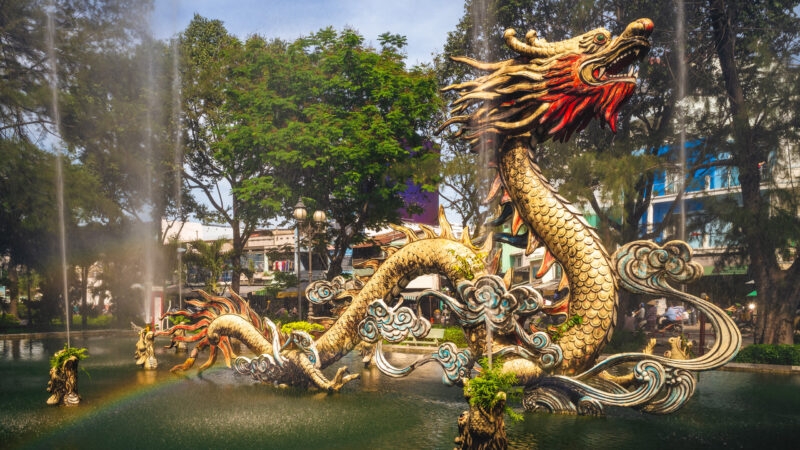 Dragon sculpture in Chinatown of Ho Chi Minh, Vietnam
