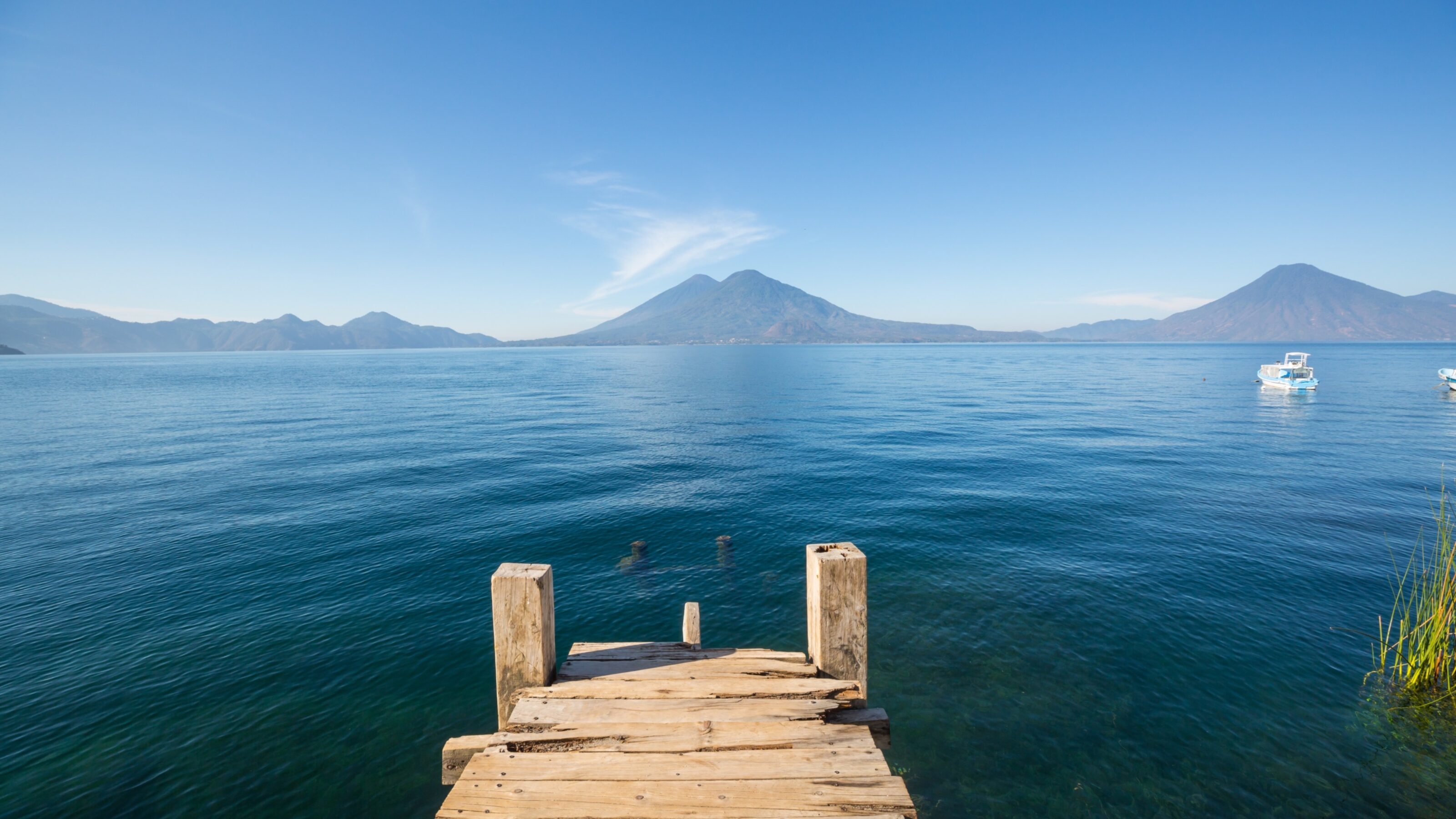 Beautiful lake Atitlan and volcanos in the highlands of Guatemala, Central America
