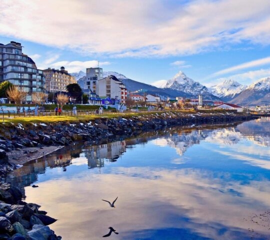 The city of Ushuaia in Patagonia facing the sea