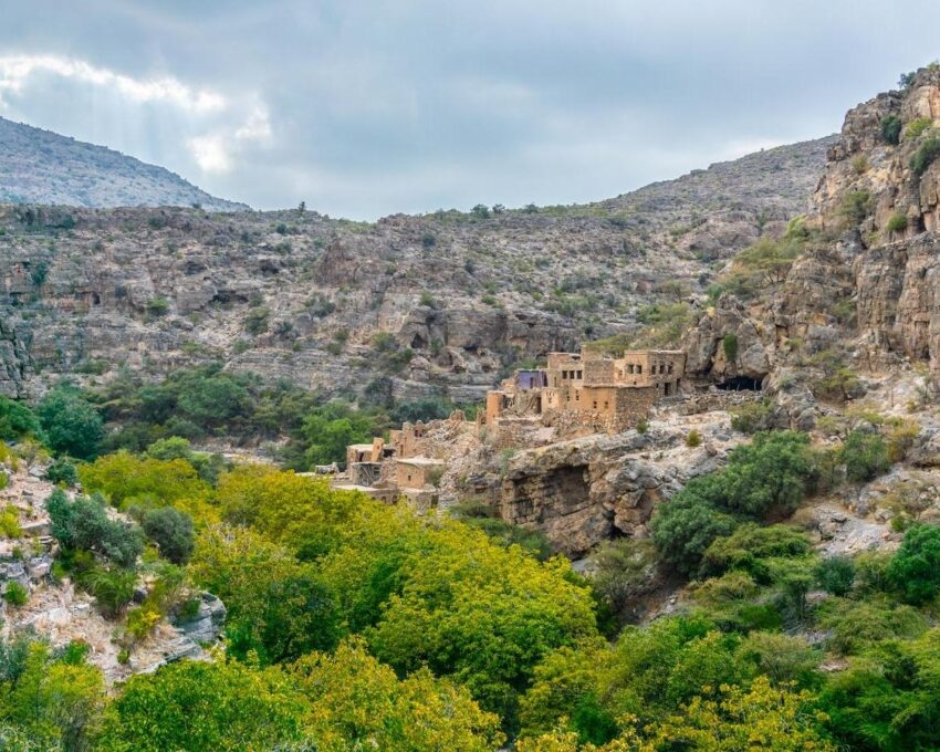 View of the ruins of an abandoned village at Jebel Akhdar