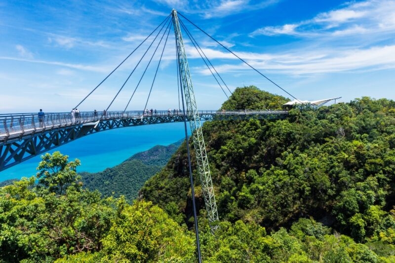 Modern construction - Sky bridge on Langkawi island. Adventure holiday. Tourist attraction of Malaysia.