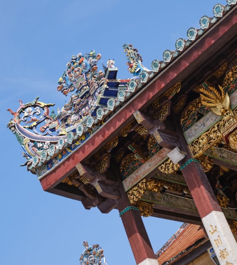 Historical ancient Chinese-style roof details in Georgetown, Penang
