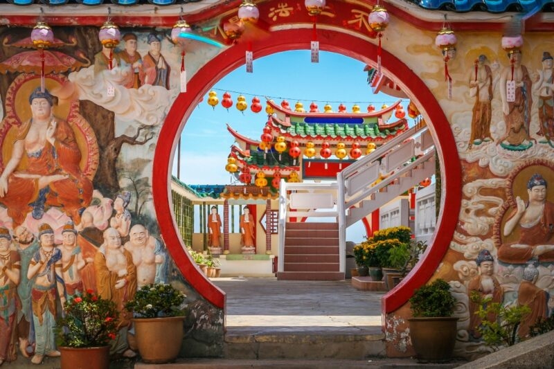 Kek Lok Si Temple decorated for the Chinese New Year celebrations, Penang island, Malaysia